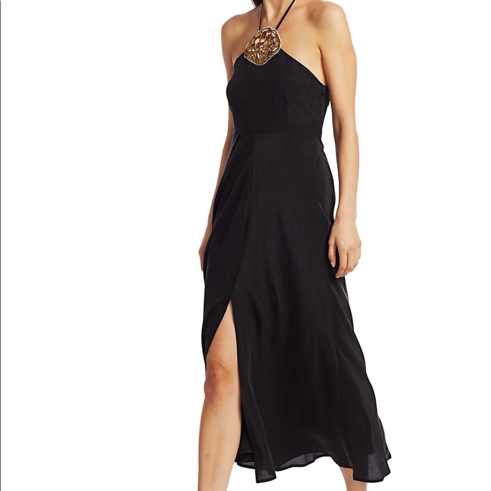 RIXO LANA BLACK Halter Shell Midi Dress Sz S